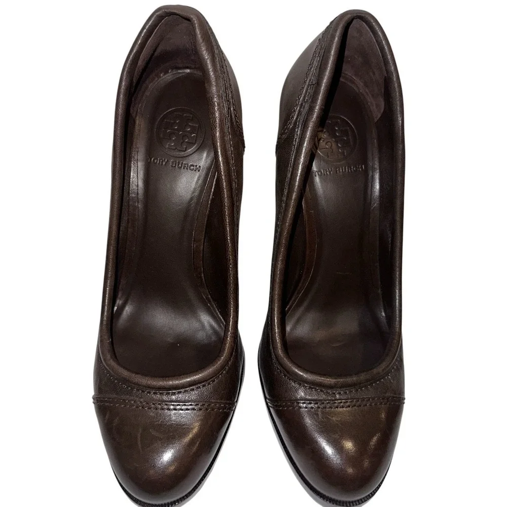 Tory Burch Nova Lamb Vegan Leather Platform Heels Pumps Women's Sz 10 Brown $325